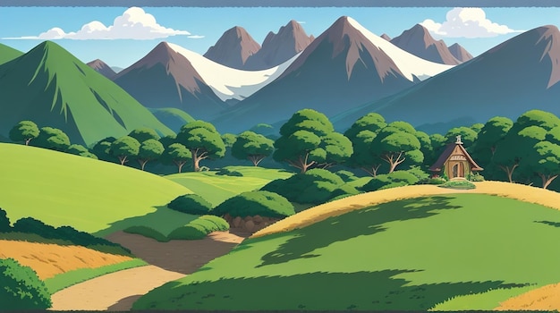 Paisagem de montanha com grama verde