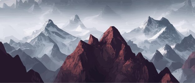 Paisagem de montanha mágica épica de fantasia Vale de inverno místico Vista panorâmica de grandes montanhas Montanhas