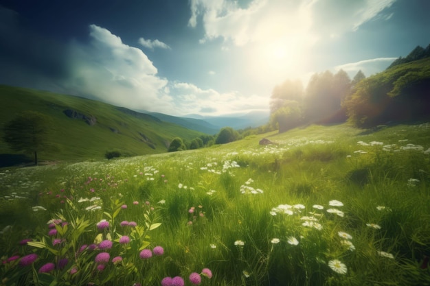 Paisagem de montanha verde céu Campo de turismo Gerar Ai