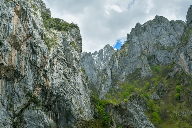 Paisagem de montanha verde na rota de Trekking Cares, Astúrias