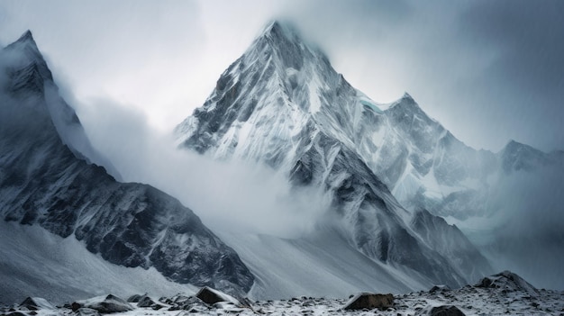 Foto paisagem de montanhas nevadas uma imagem impressionante de gasherbrum ii em detalhes atmosféricos