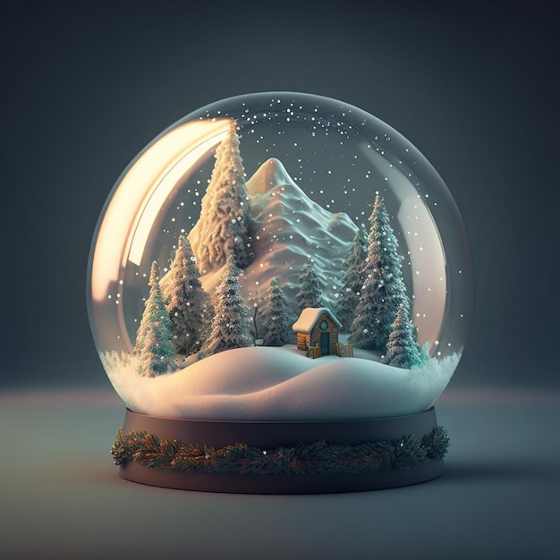 Paisagem de Natal dentro de um globo de neve, hiper realista, Iluminação Cinematográfica, Artística