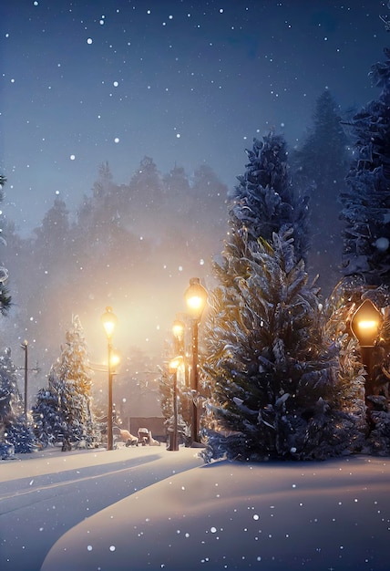Paisagem de natal linda paisagem de inverno com árvores de natal e neve