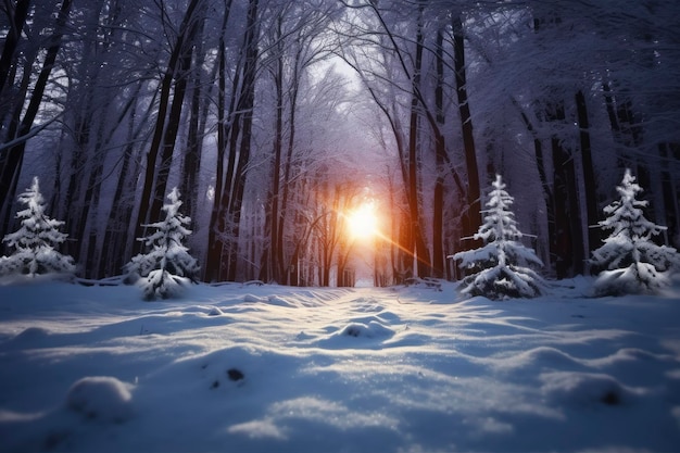 Paisagem de neve na floresta generativa AI