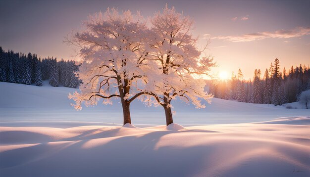 Foto paisagem de neve serena no crepúsculo