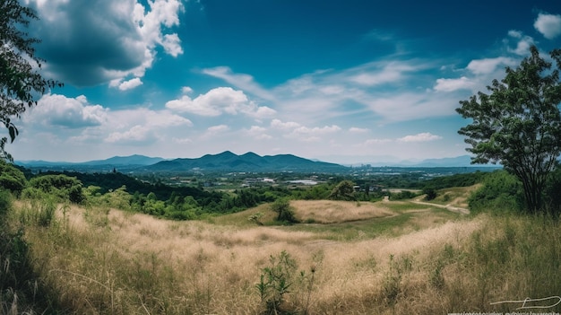 Paisagem de outono Céu azul com nuvens brancas