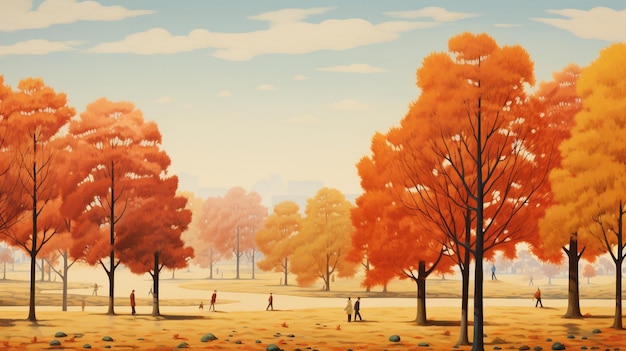 Paisagem de outono com pessoas caminhando em um parque da cidade New York Central Park
