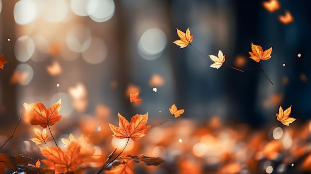 Paisagem de outono e fundo com folhas de bordo de outono voando e caindo papel de parede da temporada de outono espaço de cópia