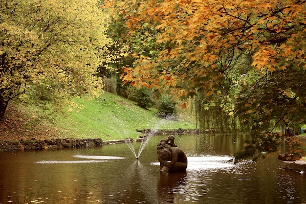 paisagem de outono em um parque com lago