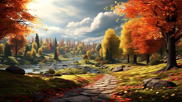 Paisagem de outono idílica e pacífica com árvores de outono
