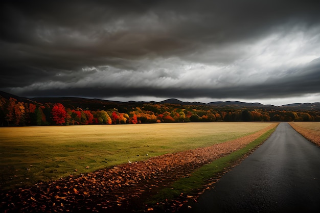 paisagem de outono iluminação dramática céu azul e branco nublado fotografia profissional