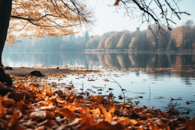 paisagem de outono perto de um lago calmo cópia espaço generativo ai