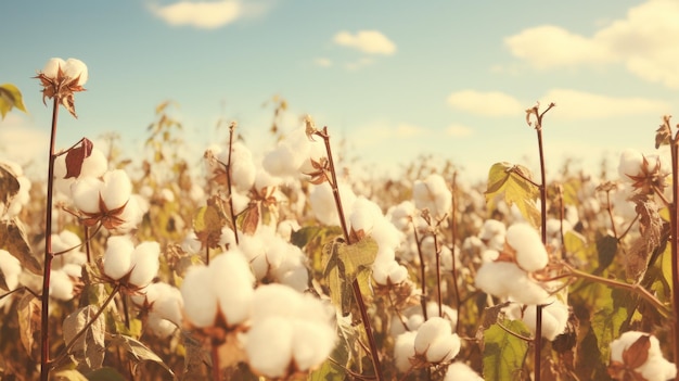 paisagem de perto de planta de flor de algodão natural branca orgânica