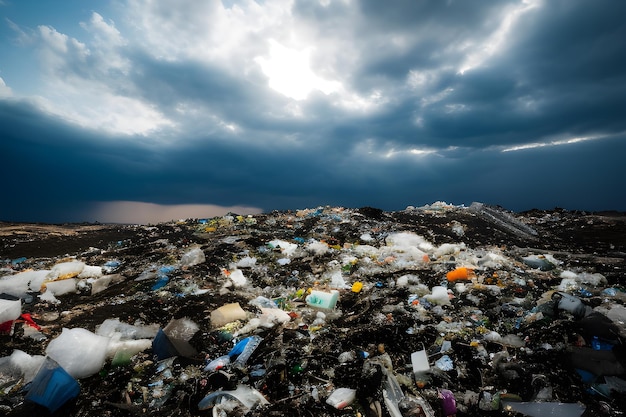 paisagem de pilhas de lixo que destroem a terra