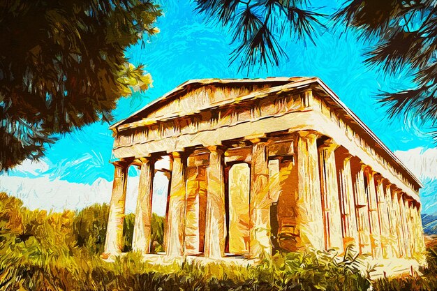 Foto paisagem de pintura a óleo de atenas, grécia