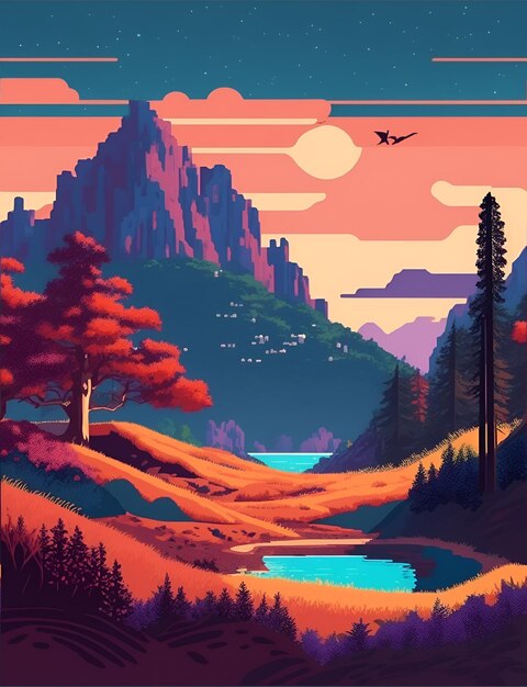 Foto paisagem de pixels vetoriais