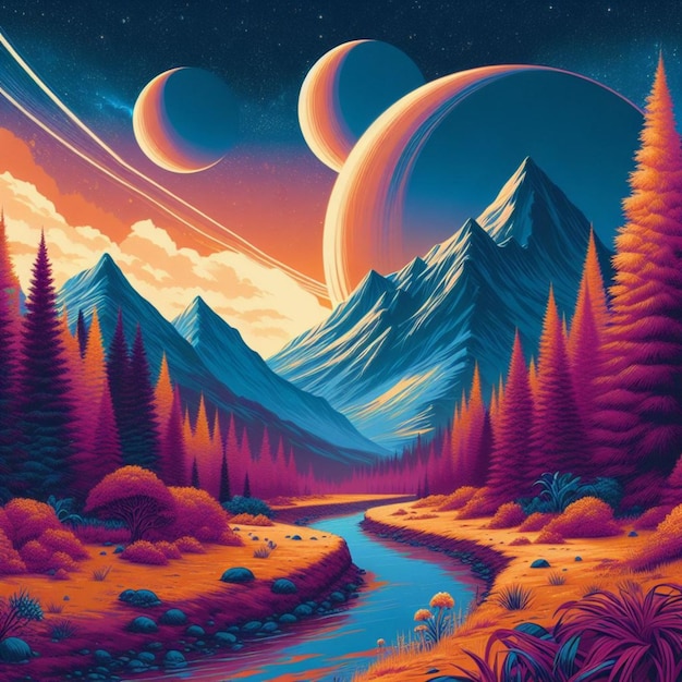 paisagem de planetas místicos