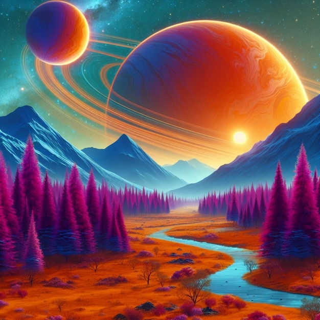 paisagem de planetas místicos