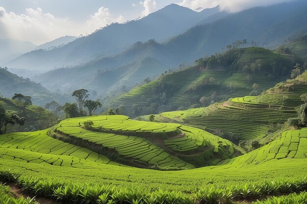 Foto paisagem de plantação de chá verde