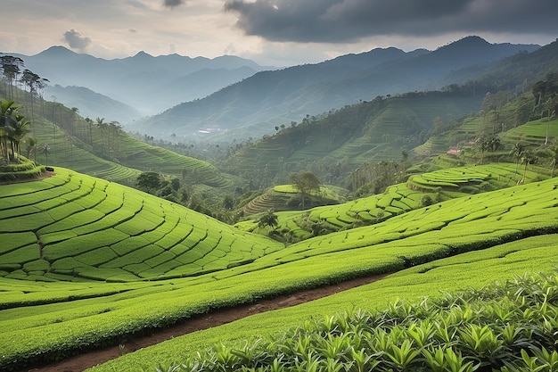 Foto paisagem de plantação de chá verde