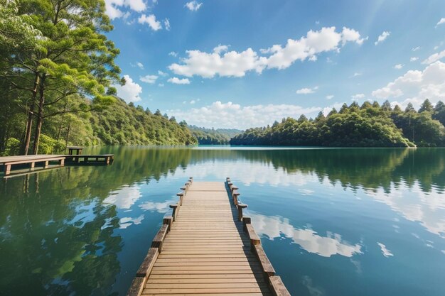 paisagem de ponte com vista para o lago gerada por IA