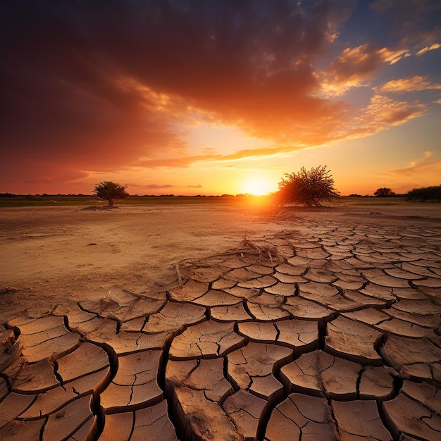 paisagem de pôr-do-sol de terra rachada