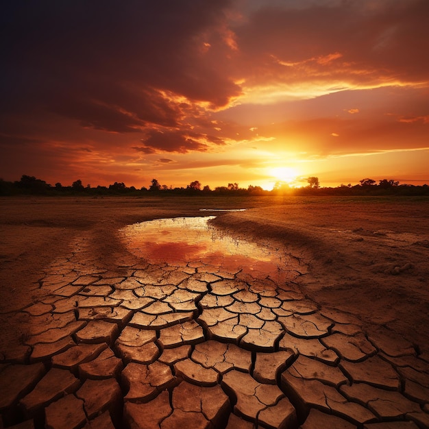 paisagem de pôr-do-sol de terra rachada