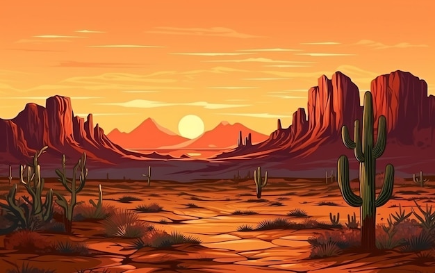 Paisagem de pôr-do-sol do deserto em silhueta inspirada no Arizona