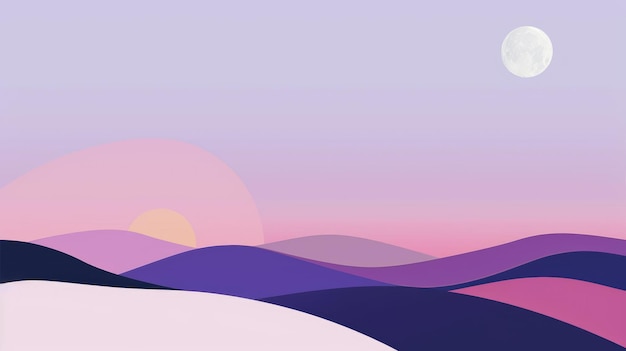 Paisagem de pôr-do-sol roxo de fundo Ilustração abstrata com estética serena
