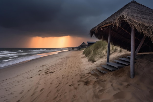 Paisagem de praia com clima tempestuoso