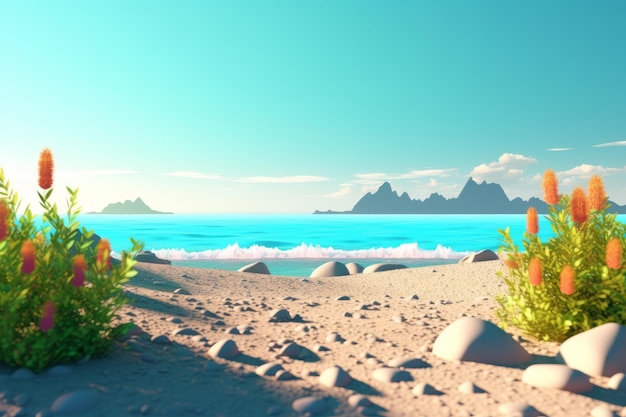 Paisagem de praia de verão de renderização 3D