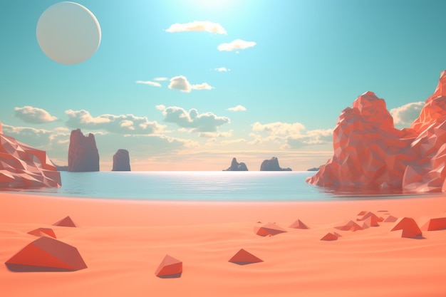 Paisagem de praia de verão LowPoly