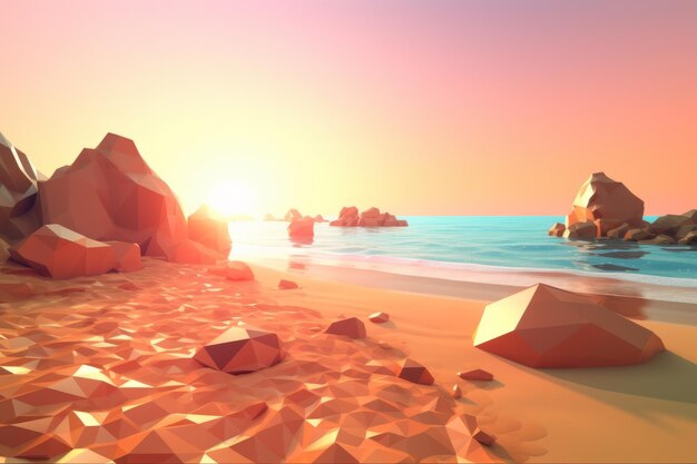 Foto paisagem de praia de verão lowpoly