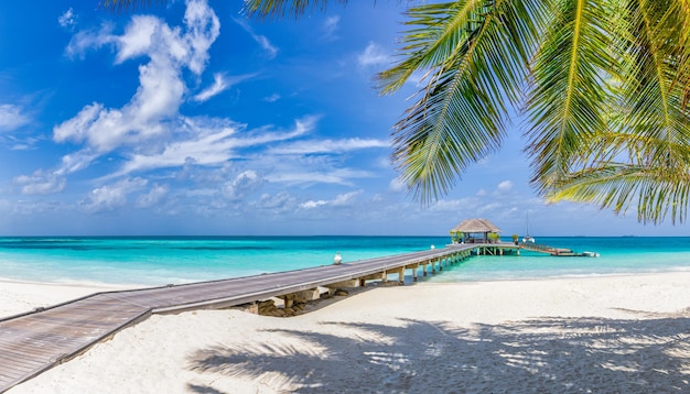 Paisagem de praia tropical idílica para plano de fundo ou papel de parede. Design de turismo para férias de verão