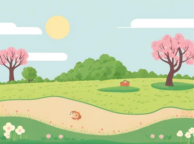 Paisagem de Primavera Fundo Ilustração vetorial simples