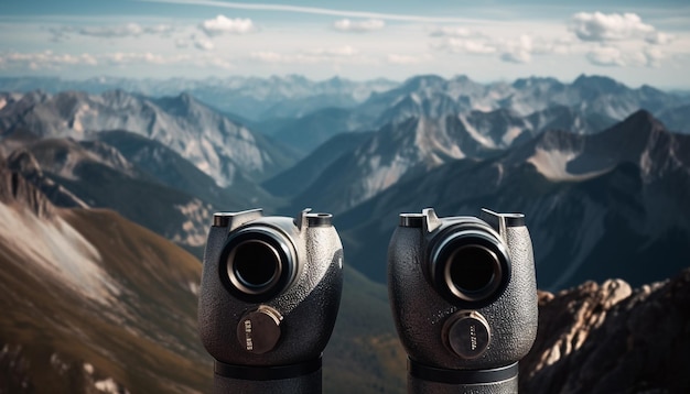 Paisagem de serra fotografada com equipamento óptico em tripé gerado por inteligência artificial