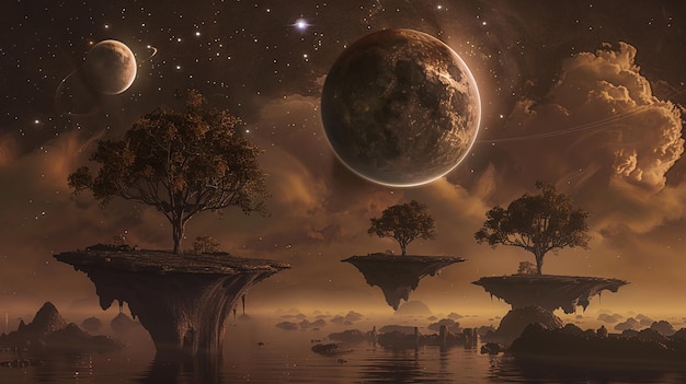 Paisagem de sonhos astrais Paisagem surrealista parecida com um sonho