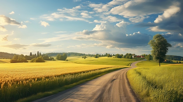 Paisagem de um dia de estrada ensolarada