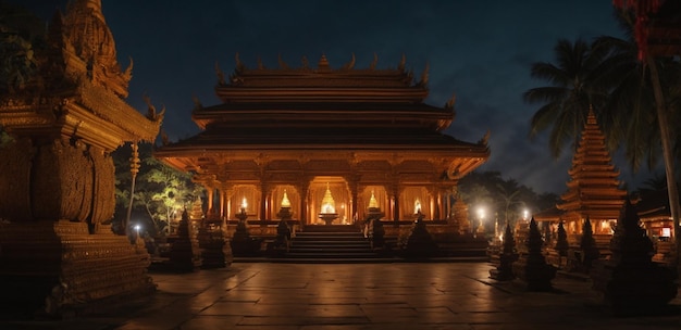 paisagem de um local de culto hindu com luzes iluminando um templo hindu