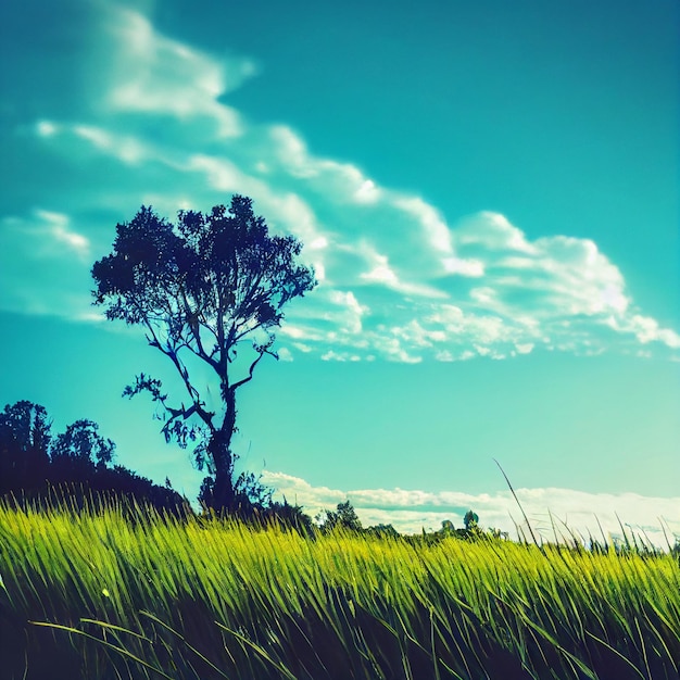 Paisagem de uma árvore alta em um campo contra o céu Imagem do nível do solo