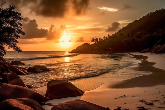 Paisagem de uma praia ao pôr-do-sol