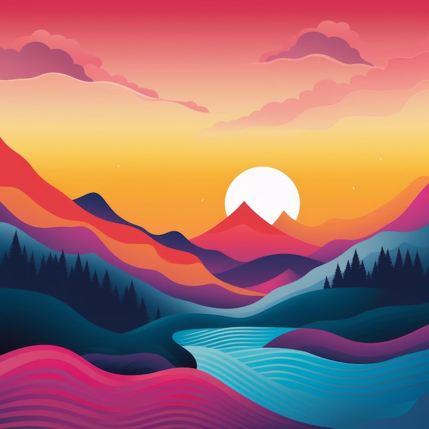 Paisagem de verão colorida Ilustração vetorial abstrata