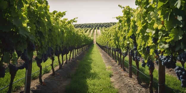 Paisagem de verão pomar de uvas maduras Modelo de verão colorido Conceito de recreação IA generativa