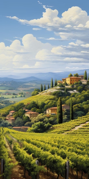 Paisagem de Vinha Italiana Uma pintura serena e detalhada de Dalhart Windberg