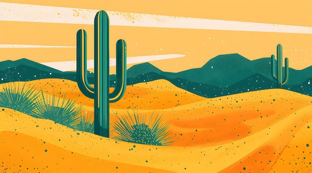 Paisagem desértica com cactos e pôr-do-sol Ilustração vetorial