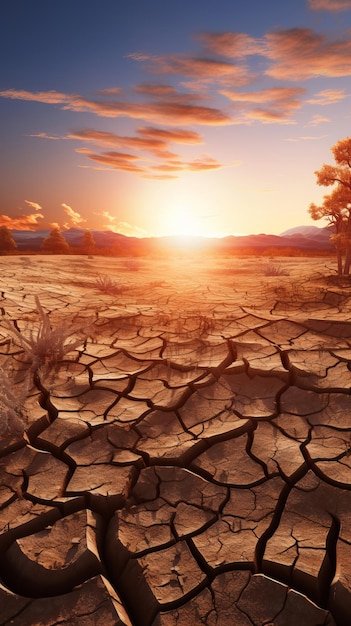 Paisagem desértica de seca com solo rachado conceito de ecologia global