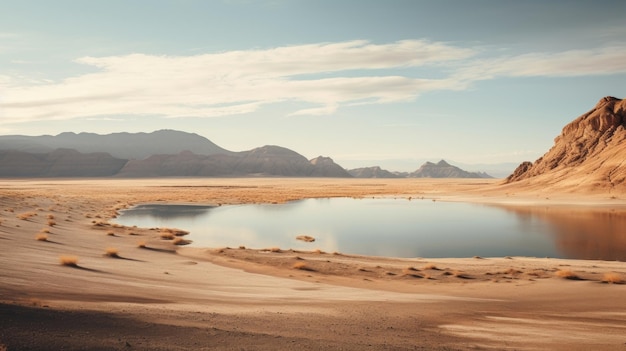 Paisagem desértica estéril e lago surrealista em cena natural