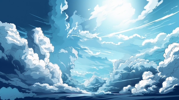 Paisagem do anime com nuvens e o céu