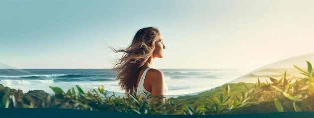 Foto paisagem do banner do dia da terra com espaço para cópia conceito de cuidado ambiental da vida no planeta generativo ai