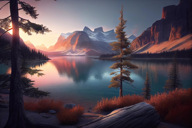 Paisagem do Canadá com montanhas e lago Generative AI Art Bela vista